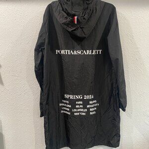 Portia & Scarlett NWT, women's 2X, black nylon hooded Spring 2024 light coat.